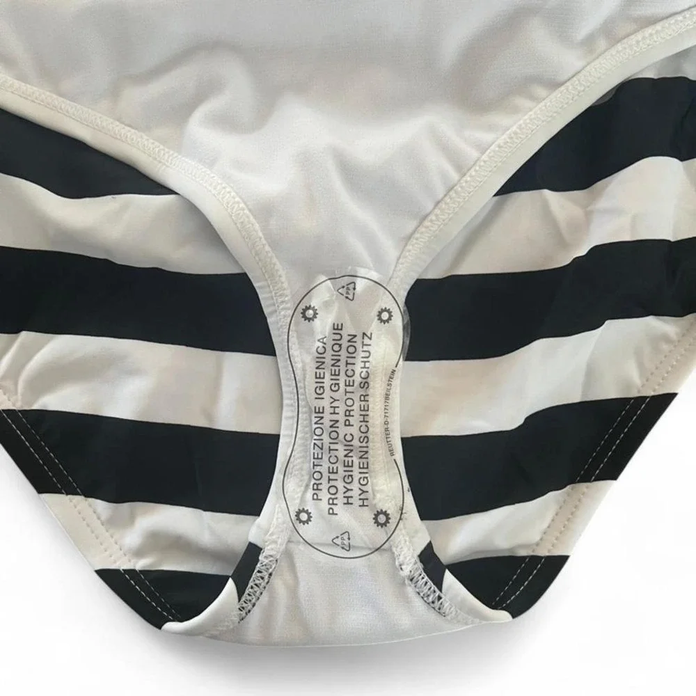 Unique Vintage Black and White Striped One-Piece Swimsuit - Picture 8 of 8